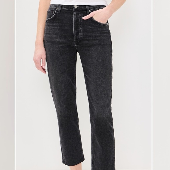 Agolde Riley High Rise Straight Crop Jeans Panoramic Black Wash Denim - Picture 4 of 14